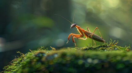 Poster - This is one type of mantis in Indonesia this mantis is very unique and extraordinary found in many in nature and is not afraid of humans they are predatory insects that even eat their  : Generative AI