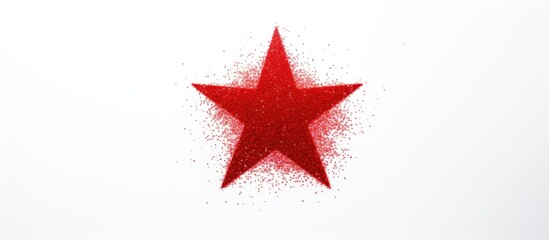 Poster - Red star embellished with shimmering glitter, creating a sparkling effect, set against a clean white background. with copy space image. Place for adding text or design