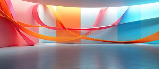 Aufkleber - Vivid ribbons dangle from ceiling in well-lit space with distinct color contrast between ceiling and floor. with copy space image. Place for adding text or design