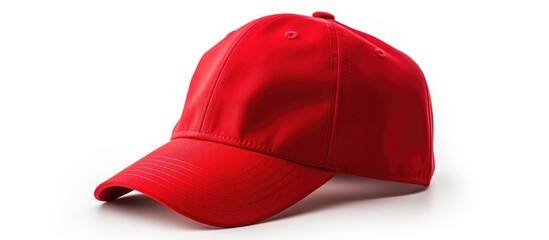 Poster - A vibrant red baseball cap, isolated on a pristine white background. with copy space image. Place for adding text or design