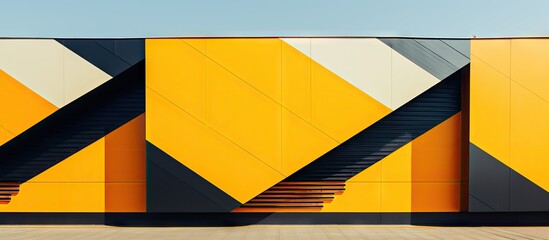 Poster - Architectural masterpiece showcasing symmetrical design with vibrant yellow and black color scheme. with copy space image. Place for adding text or design
