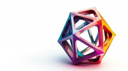 Poster - Geometric 3D object with colorful gradients on white background, showcasing abstract design and modern art elements.