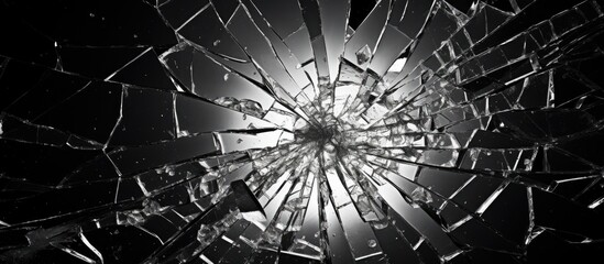 Aufkleber - A close-up view of a shattered glass window with sunlight streaming through. with copy space image. Place for adding text or design