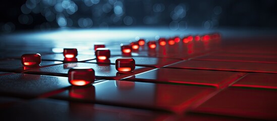 Aufkleber - Red backlight illuminates keys on a modern computer keyboard. with copy space image. Place for adding text or design
