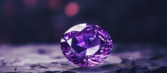 Poster - A vivid purple diamond resting atop a rugged stack of rocks. with copy space image. Place for adding text or design