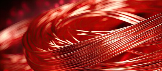 Poster - Red copper wire in production seen up close and in detail on a table. with copy space image. Place for adding text or design