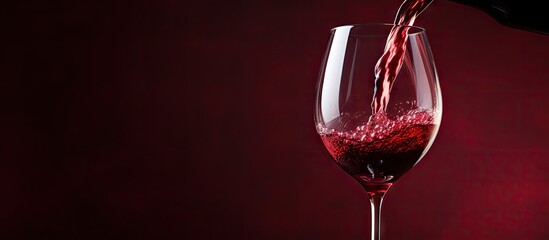 Aufkleber - A close-up view of a wine glass filled with deep red wine, highlighting its rich color and texture. with copy space image. Place for adding text or design