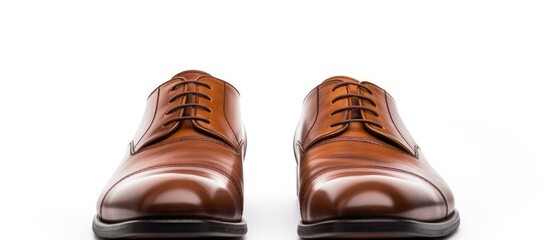 Aufkleber - Close-up view of a pair of brown shoes resting on a white surface. with copy space image. Place for adding text or design