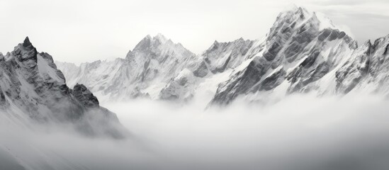 Poster - Snow-covered cliffs and towering mountains in the majestic Alps. with copy space image. Place for adding text or design