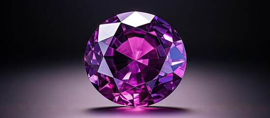 Poster - Natural purple sapphire gemstone showcased on a sleek gray surface. with copy space image. Place for adding text or design