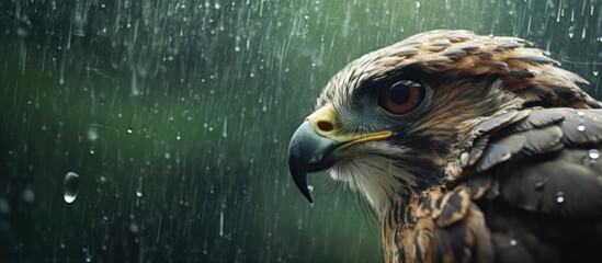 Aufkleber - Raptor hunting birds on a rainy day, visible through a glass window pane. with copy space image. Place for adding text or design