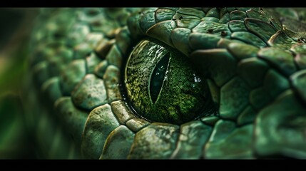 Aufkleber - Snake eye green wildlife nature photography Open eye carnivore fur Dangerous predator animal tropical jungle forest hunter close up photo : Generative AI