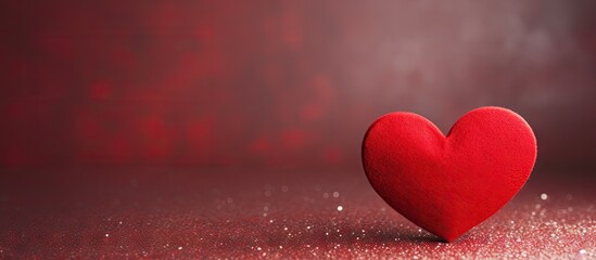 Poster - Simple red heart placed on a solid red background, ideal for a Valentine's Day holiday card with space for personalized messages. with copy space image. Place for adding text or design