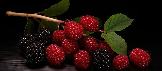 Poster - A collection of fresh blackberries and raspberries neatly displayed on a tabletop. with copy space image. Place for adding text or design