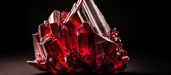 Poster - Red natural crystal cluster, ideal for industry and jewelry use, set against a black background. with copy space image. Place for adding text or design