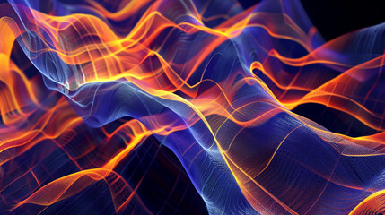 Orange and Indigo Halftone dots and curved lines.