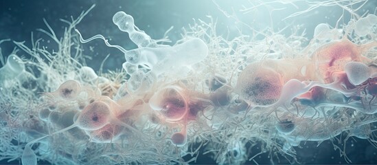 Fototapete - Close-up image showing a dense cluster of cells at a microscopic level. with copy space image. Place for adding text or design