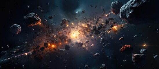 Aufkleber - Rocket spaceship embarks on a journey through space, exploring new planets, asteroids, and galaxies with advanced technology for future business ventures. with copy space image