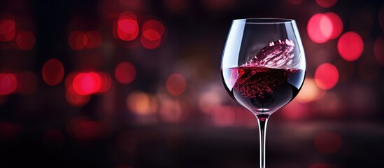 Poster - A detailed view of a glass filled with red wine, showcasing the elegant color and texture of the liquid. with copy space image. Place for adding text or design