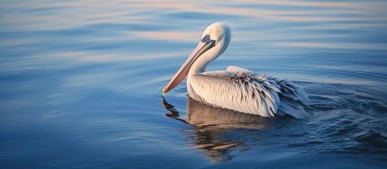 Aufkleber - Pelican soaring smoothly over rippled waters in a slow pan shot. with copy space image. Place for adding text or design
