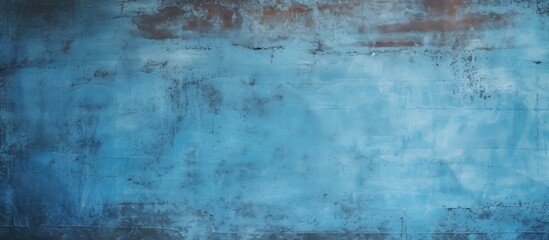 Poster - Old textured blue cement wall background with a vibrant red fire hydrant present. with copy space image. Place for adding text or design