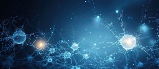Poster - Cells in a dark room are seen up close, highlighting their structure and detail. with copy space image. Place for adding text or design