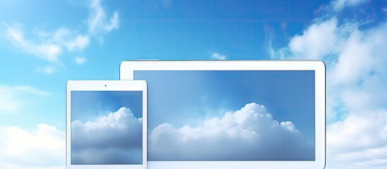 Aufkleber - Two modern laptops resting on a table's surface. with copy space image. Place for adding text or design