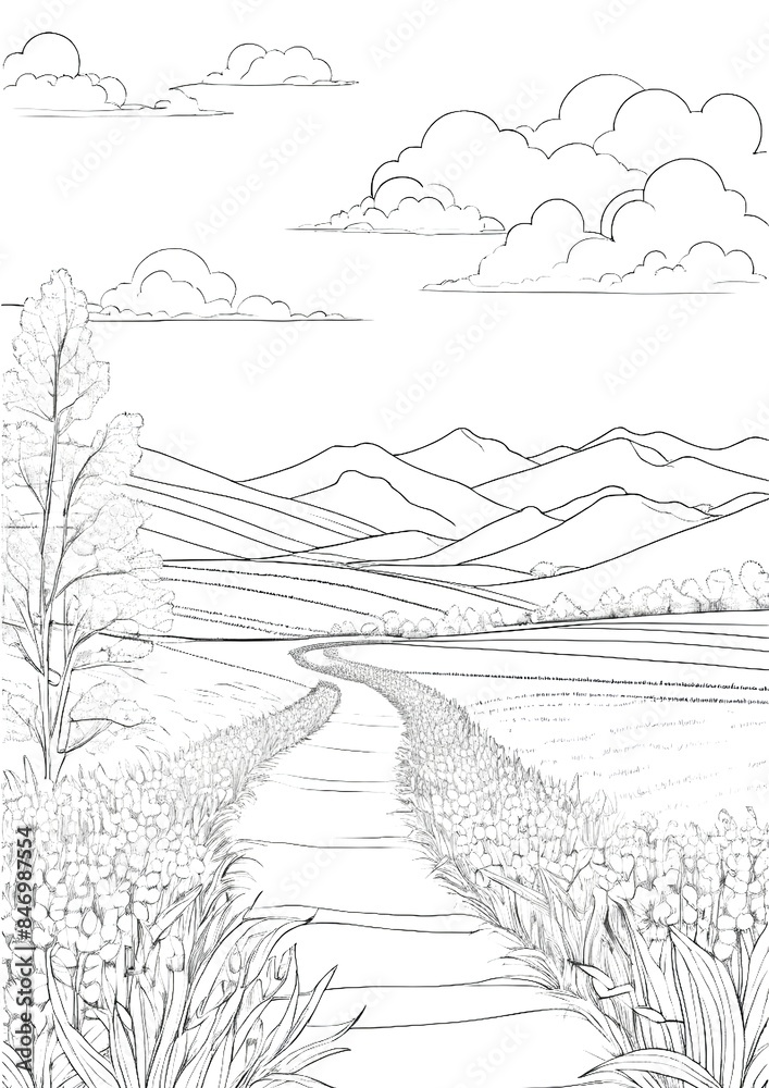 Field Day Harvest: Scenic Coloring Page of Farmland and Rolling Hills ...