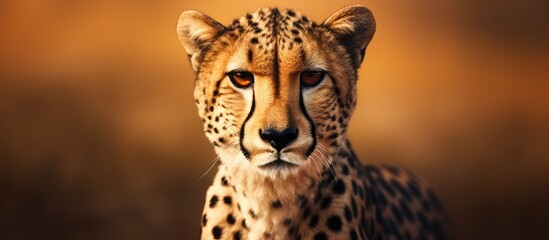 Aufkleber - An African Cheetah elegantly poses for a portrait while looking directly at the camera with its strikingly large eye. with copy space image. Place for adding text or design