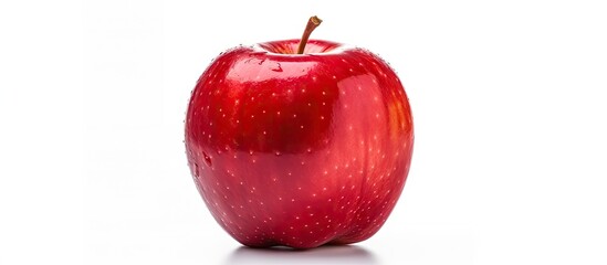 Fototapete - Juicy red apple featuring a green leaf, presented on a clean white background with precise isolation. with copy space image. Place for adding text or design