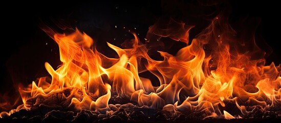 Leinwandbilder - Flames of fire dance and illuminate against a backdrop of darkness, creating a striking contrast. with copy space image. Place for adding text or design