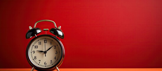 Poster - Red antique alarm clock placed on a red and black background. with copy space image. Place for adding text or design