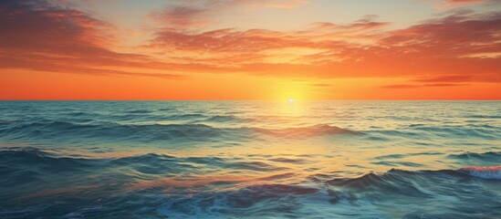 Wall Mural - The sun sets over the sea, painting the sky and water in a mesmerizing array of colors and shades, creating a stunning seascape. with copy space image. Place for adding text or design