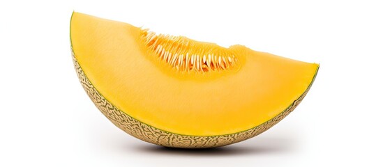Poster - Half of a melon is shown with a slice removed in a simple and minimalist composition. with copy space image. Place for adding text or design