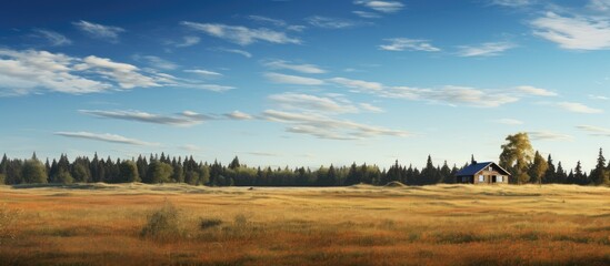 Fototapete - Old traditional Swedish house situated in a lush meadow with trees in the background. with copy space image. Place for adding text or design