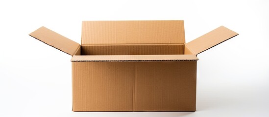 Poster - Sealed cardboard box seen up close with a white background, emphasizing isolation and simplicity. with copy space image. Place for adding text or design