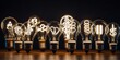 © gunzexx png and bg - A selection of light bulbs with different filament designs lit up against a dark background