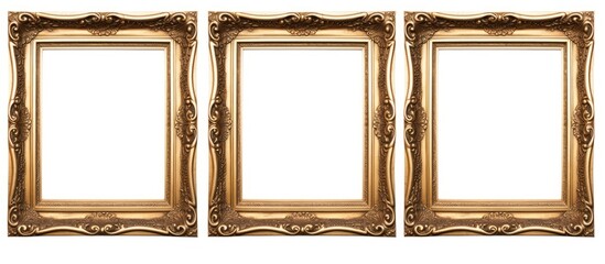 Poster - Three luxurious gold picture frames displayed against a plain white background. with copy space image. Place for adding text or design