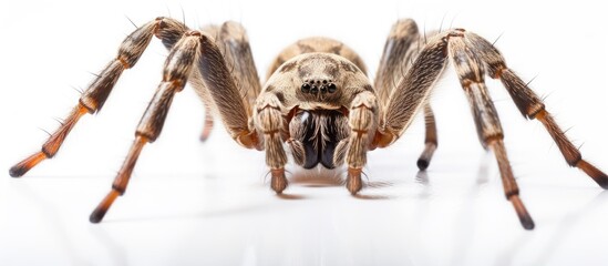 Poster - Close-up of spider with its mouth agape against a white backdrop. with copy space image. Place for adding text or design