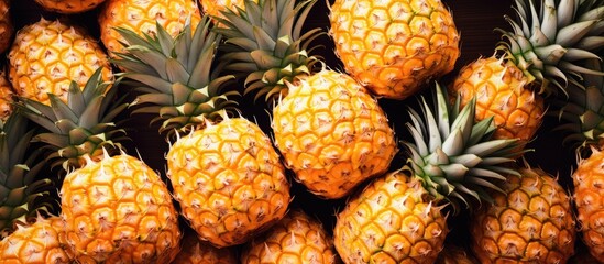 Poster - Numerous pineapples stacked together on a flat surface creating a visually appealing background. with copy space image. Place for adding text or design