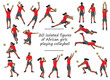 © ivnas - Set of African women's volleyball girl players in red T-shirts in various poses training, running, jumping, throwing, hitting the ball
