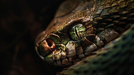 Aufkleber - Snake eye green wildlife nature photography Open eye carnivore fur Dangerous predator animal tropical jungle forest hunter close up photo : Generative AI