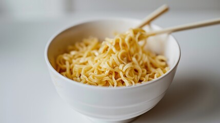 Wall Mural - Noodle in a white bowl amid a white backdrop