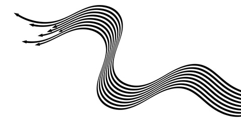 Wall Mural - black on white abstract perspective line stripes arrow with 3d dimensional effect isolated on white 