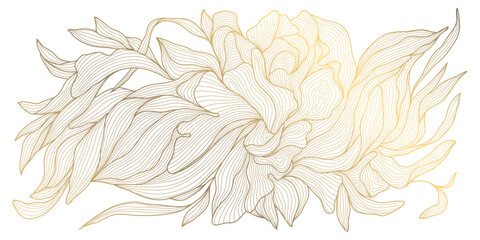 Wall Mural - vector gold leaf pattern, luxury flower background, line nature art deco design. elegant foliage ill