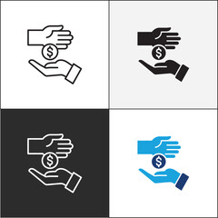 Wall Mural - Donation icon. Charity icons. Money donate icon. Funding and philanthropy symbol. Give money sign. Vector stock icons collection in thin line and flat colors style design.