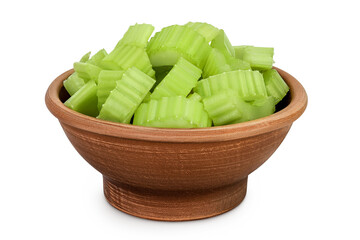 Wall Mural - fresh celery in ceramic bowl isolated on white background with full depth of field