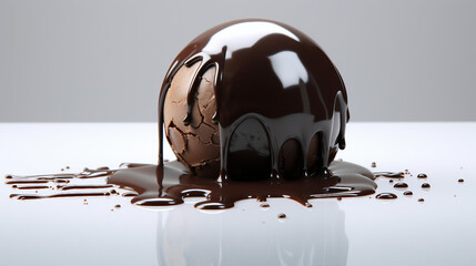 Wall Mural - Decadent Homemade Chocolate or Cocoa Ball with Rich Melted Chocolate Sauce - 3D Rendered Stock Illustration