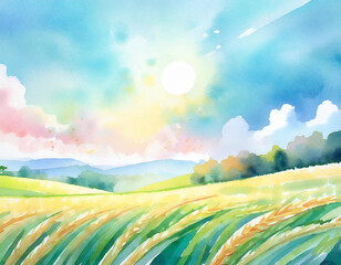 Wall Mural - field and blue sky