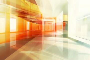Poster - abstract room with lot of windows and a yellow wall in it with a white door